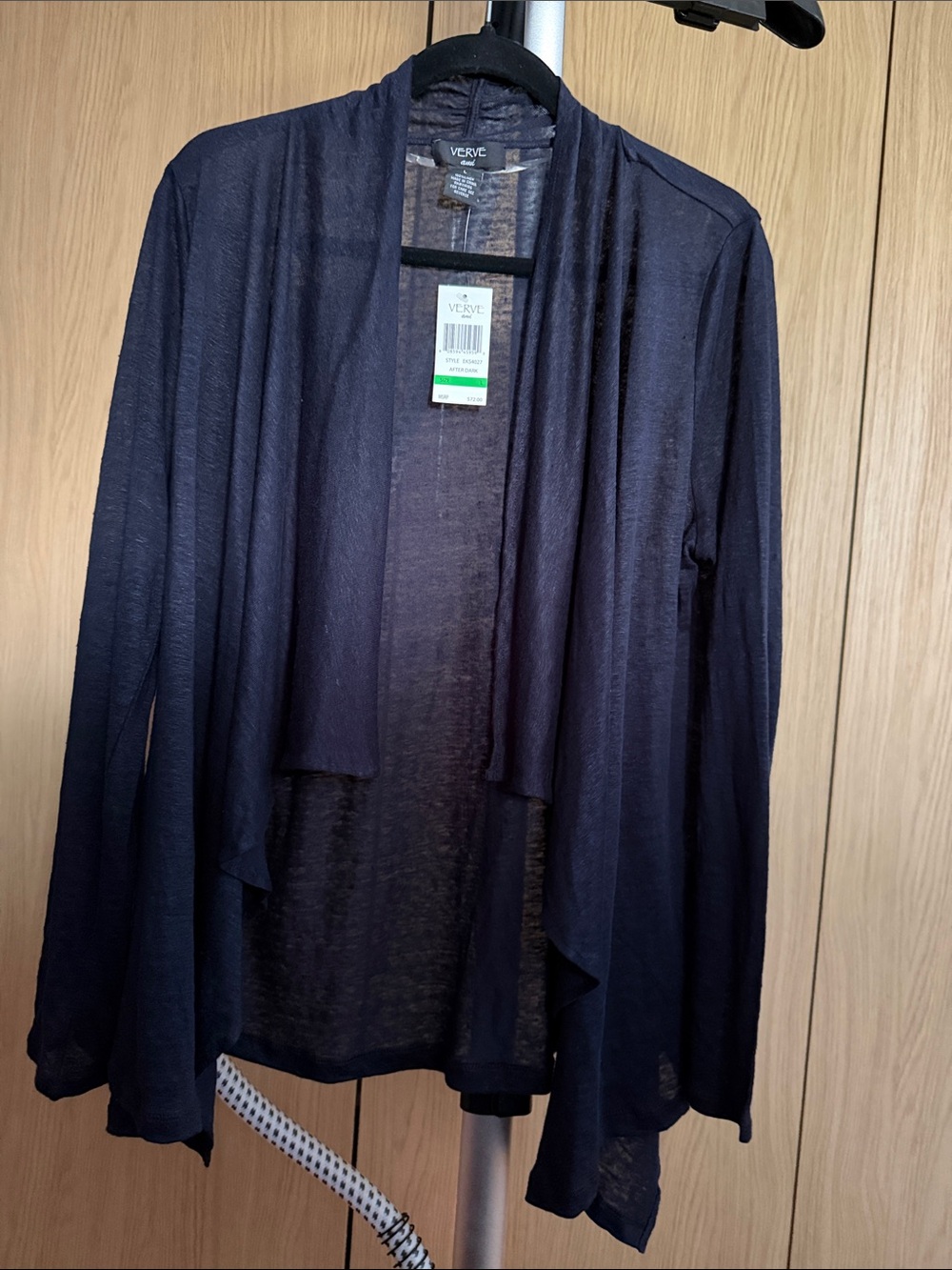 Verve Ami 100% Linen Navy Open-Front Draped Women’s Cardigan